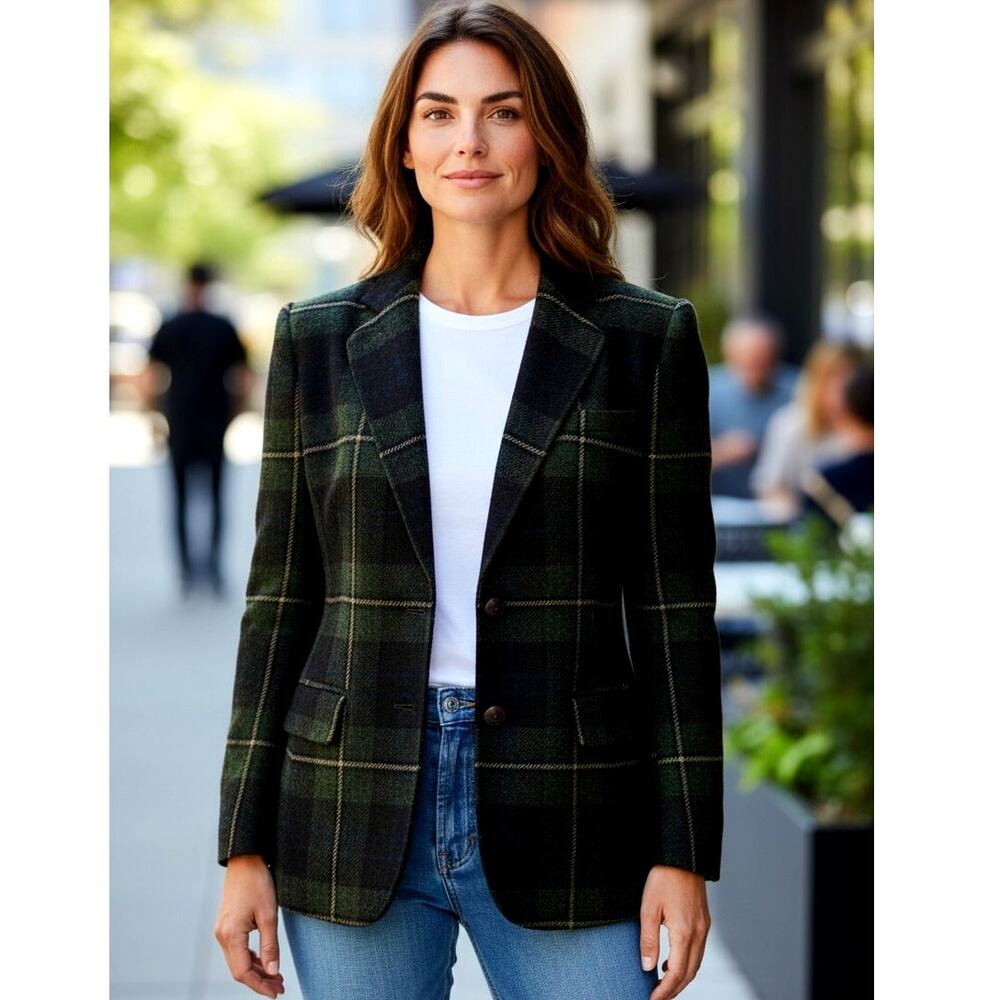 LAUREN RALPH LAUREN Vintage 100% Wool Plaid Blazer Size 6P Fully Lined - Picture 1 of 12